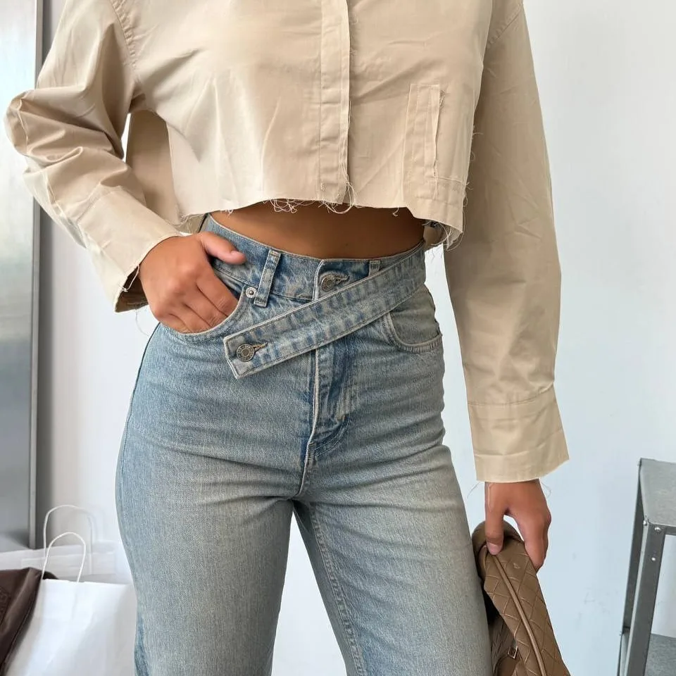 Crossover Waist Wide Legs Jeans view 5