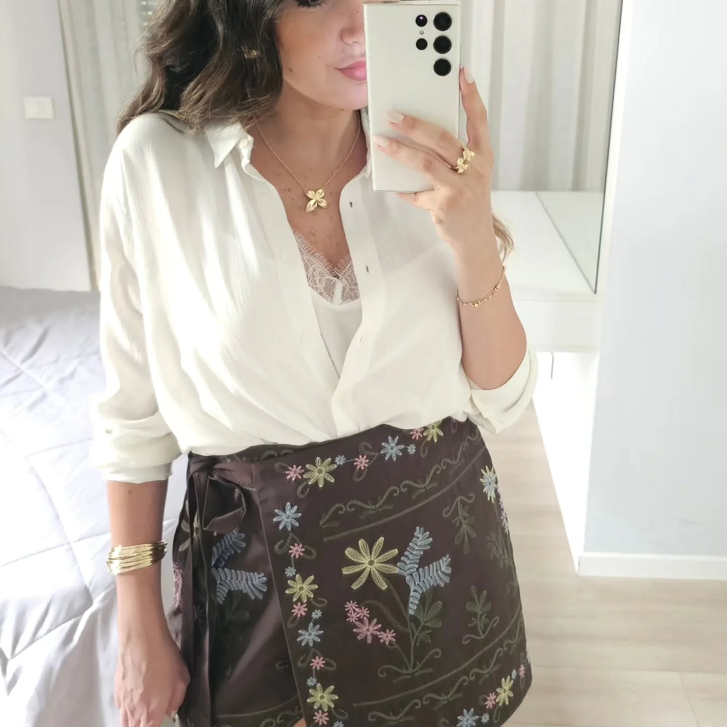 White Linen Shirt with an attached Lace Camisole