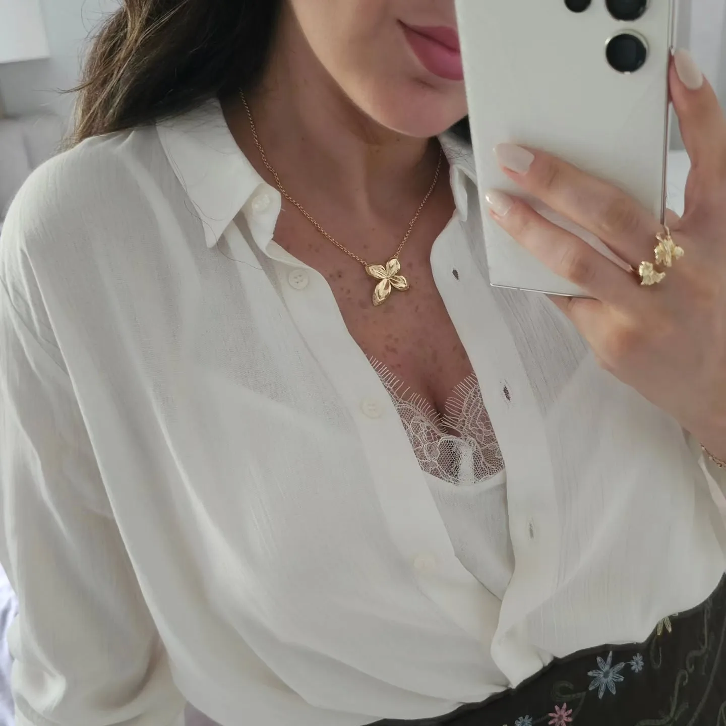 White Linen Shirt with an attached Lace Camisole view 3