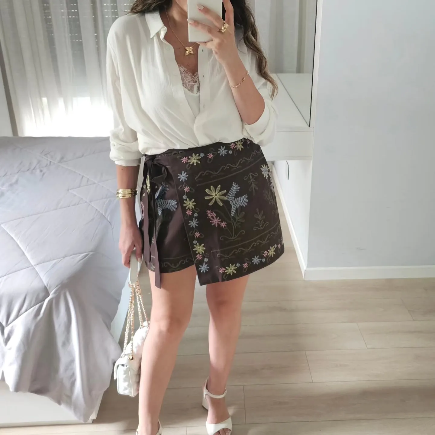 White Linen Shirt with an attached Lace Camisole view 2