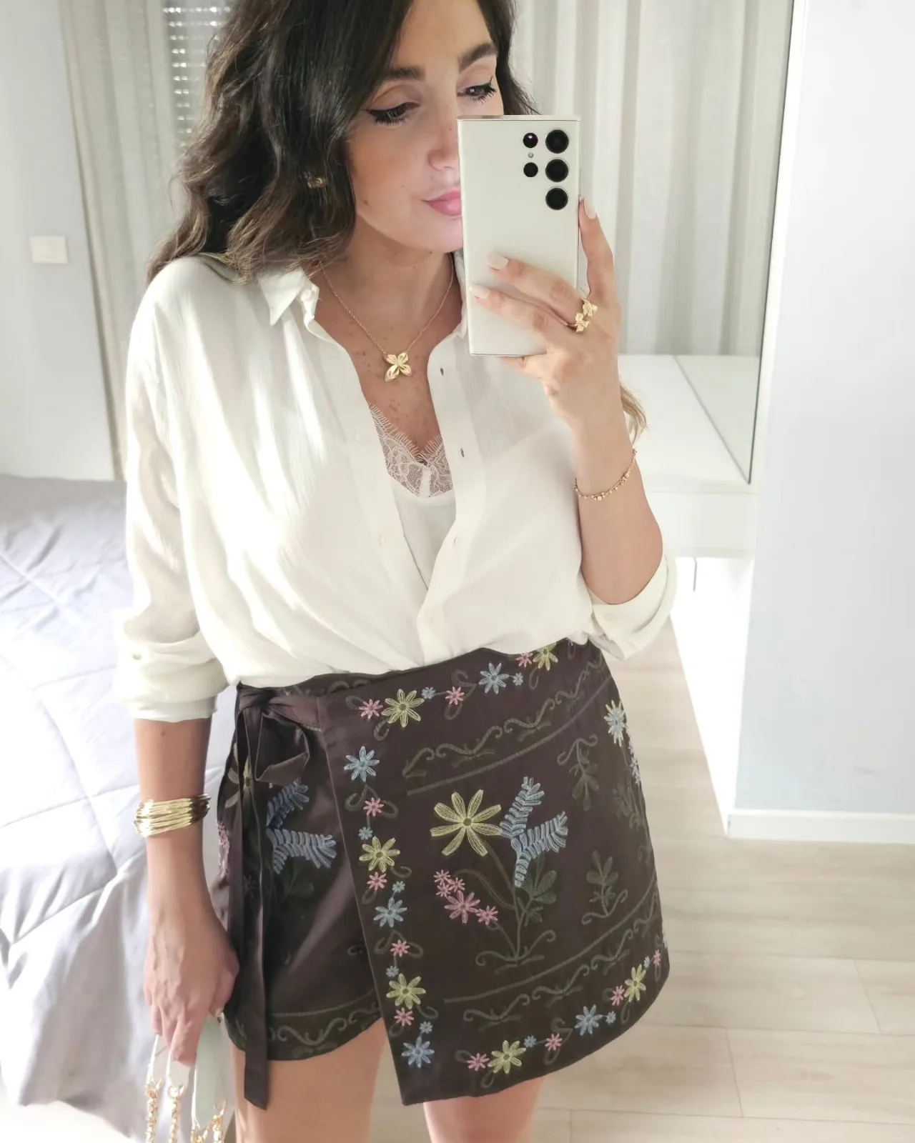 Embroidered Brown Skort view 4