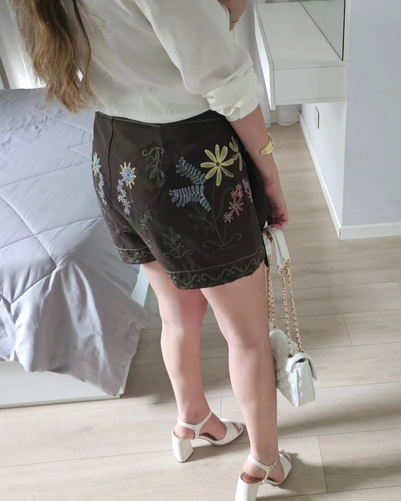 Embroidered Brown Skort view 3